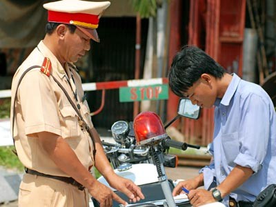 A police officer and a traffic rule violator. A police officer and a traffic rule violator.